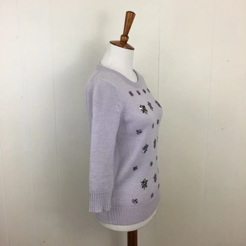 J. Crew Jeweled Cluster Sweater‎ Women’s XXS Lavender Crew Neck Long Sleeve